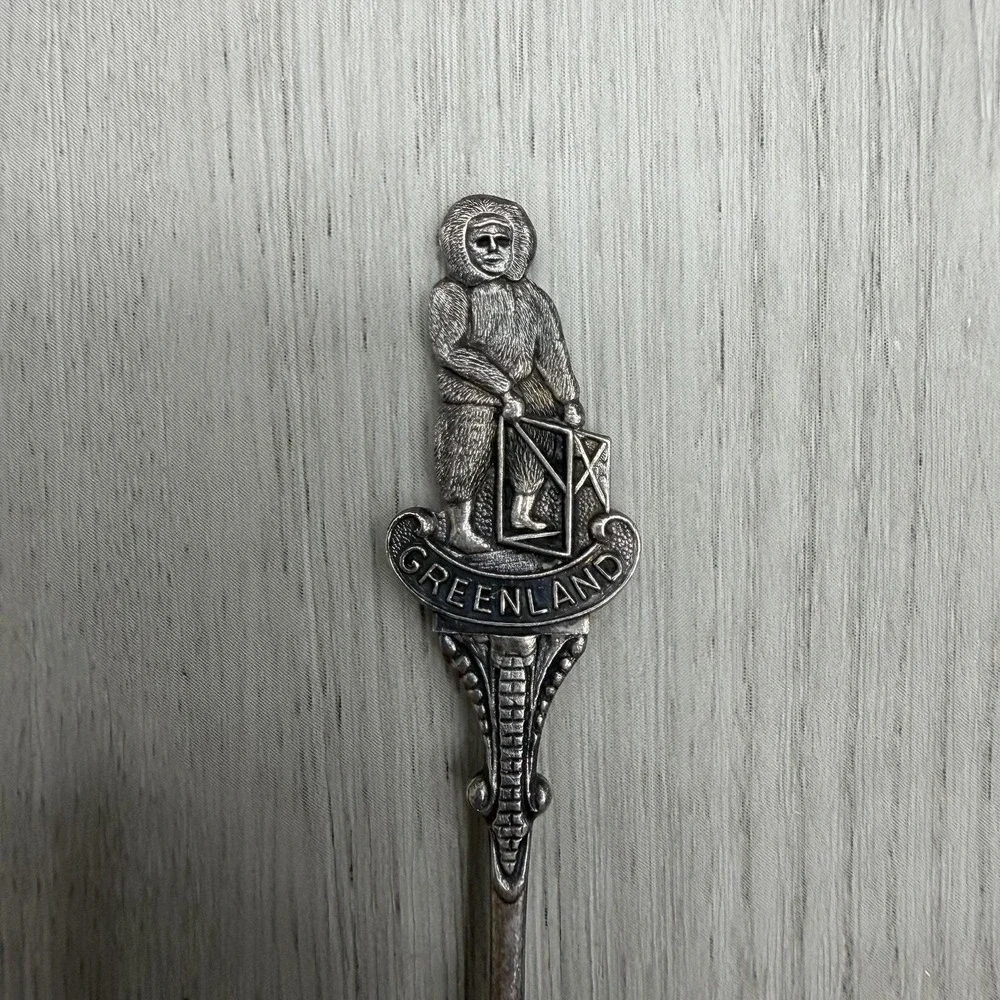 EPNS Greenland Souvenir Spoon Inuit Figural Finial Kayak Paddle Vintage